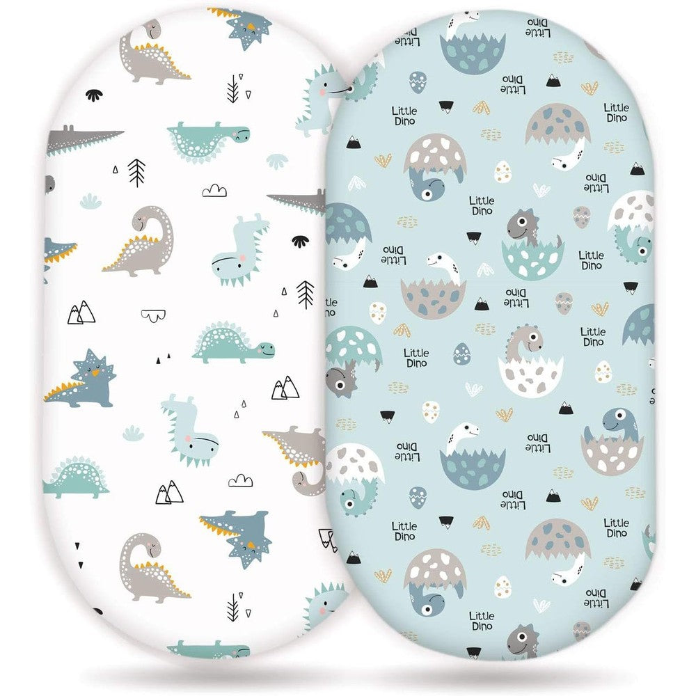 Grssder Stretchy Fitted Bassinet Sheet Set front view with dinosaur pattern