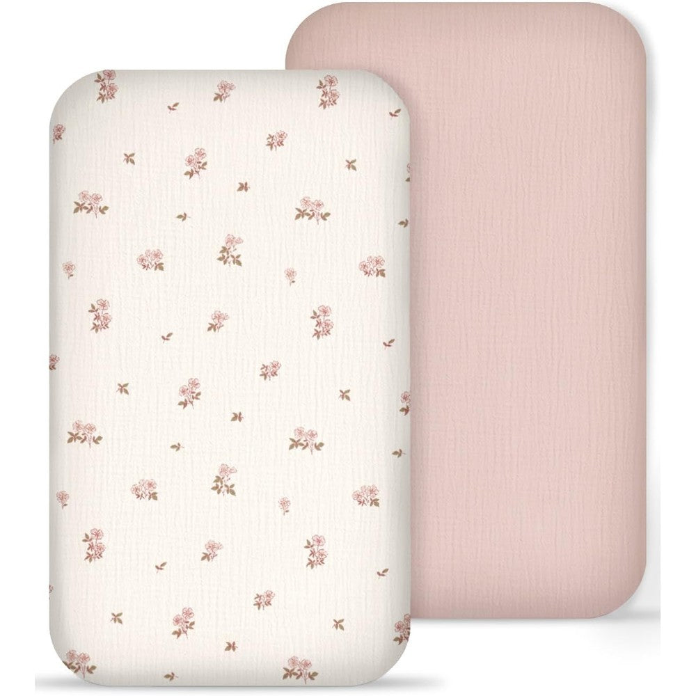 Meowcards muslin bassinet sheets 2 pack vintage blossom print