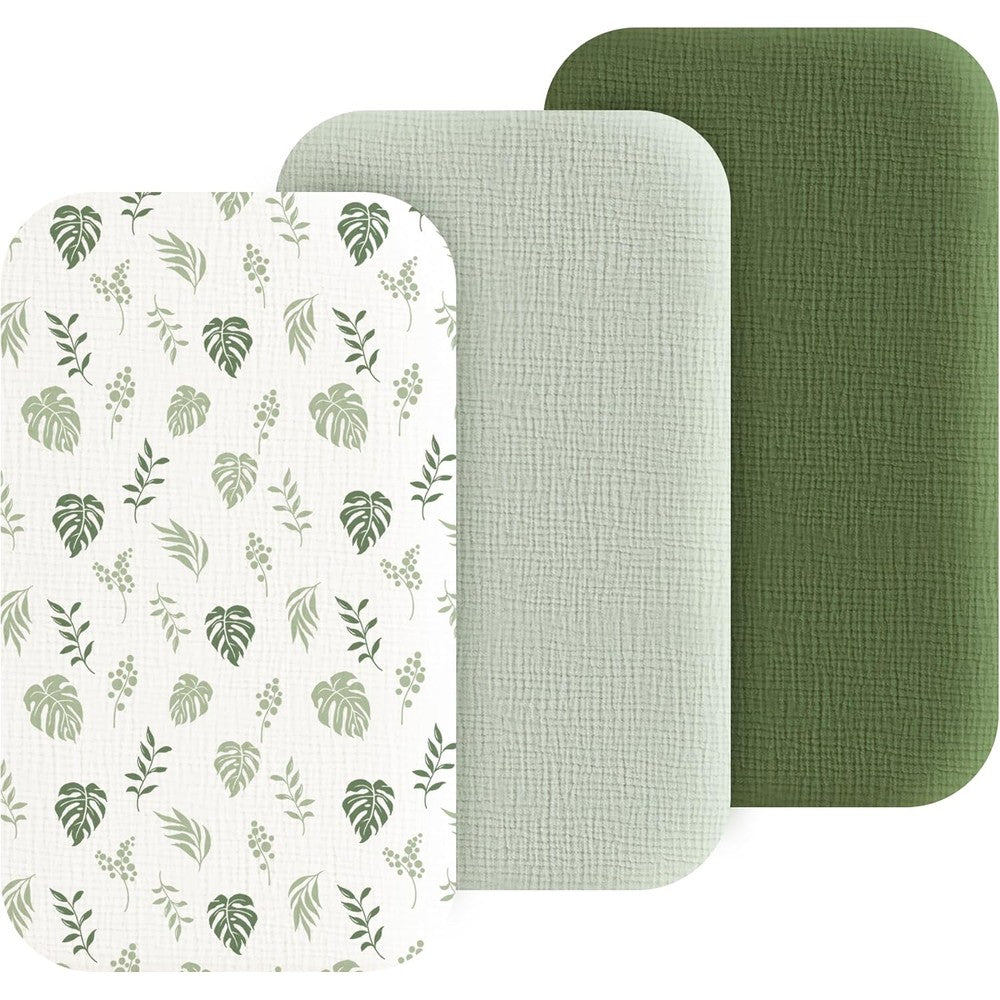 Coreeky Muslin Bedside Sleeper Bassinet Fitted Sheets 3 Pack