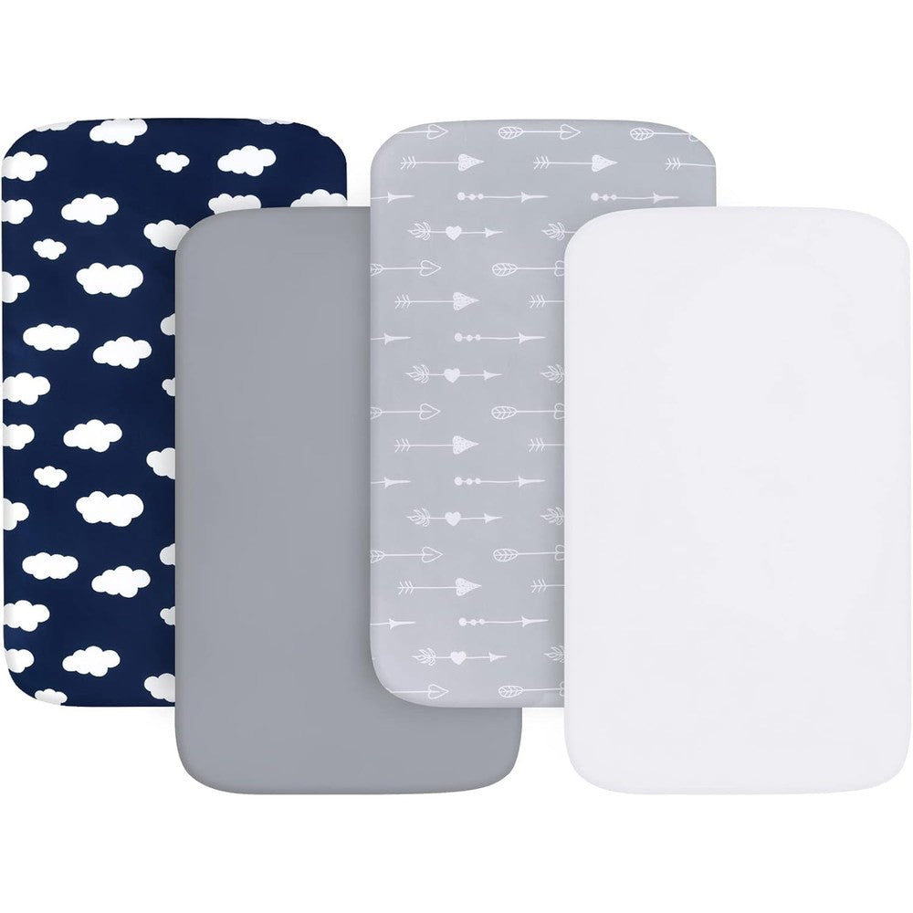 Biloban 4 pack baby bassinet sheets front view for rectangle mattress