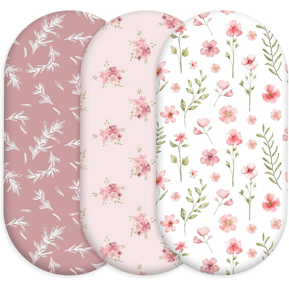 Civarua Kids floral bassinet sheets 3 pack front view