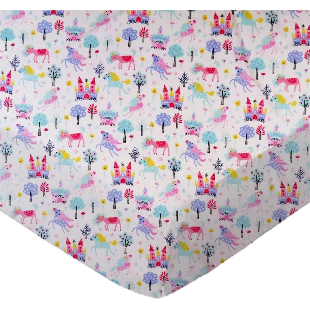 SheetWorld Baby Fitted Cradle Sheet front view showing the pastel unicorn design on a mattress.