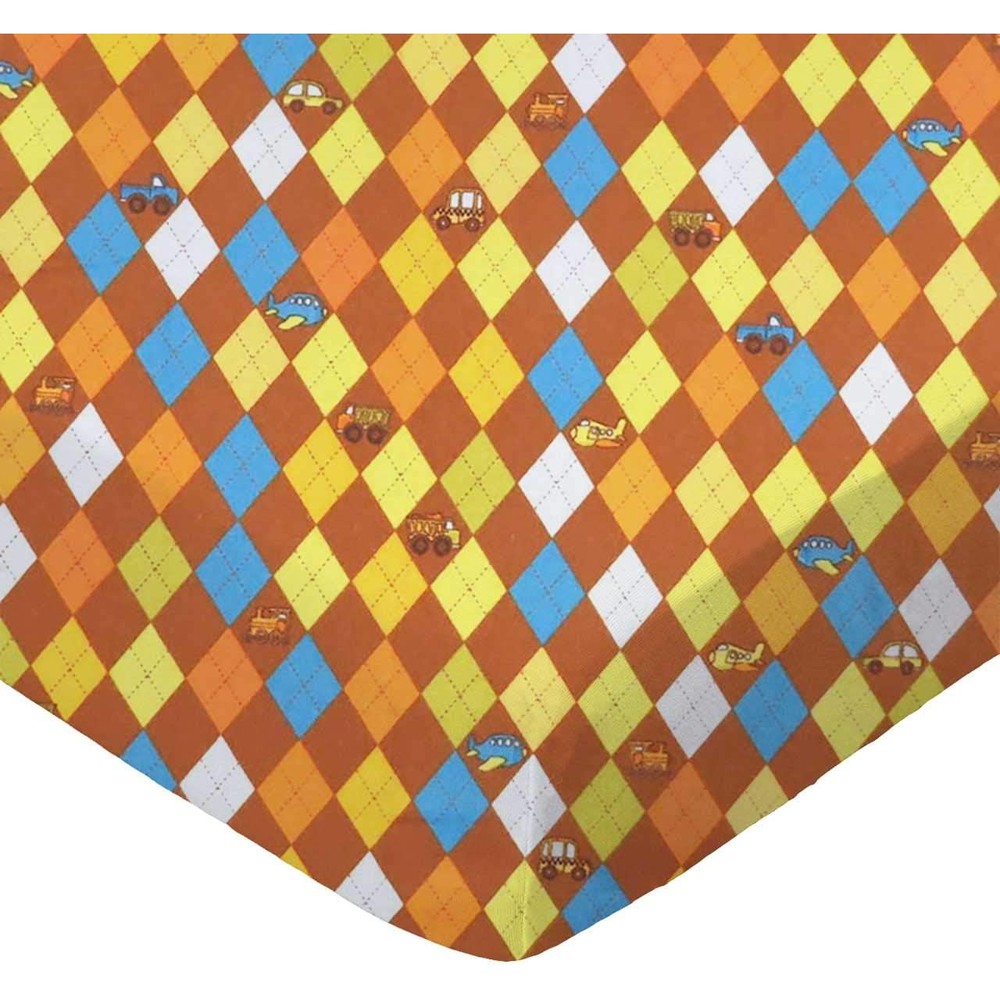 SheetWorld Fitted Cradle Sheet front view showing argyle transport brown pattern