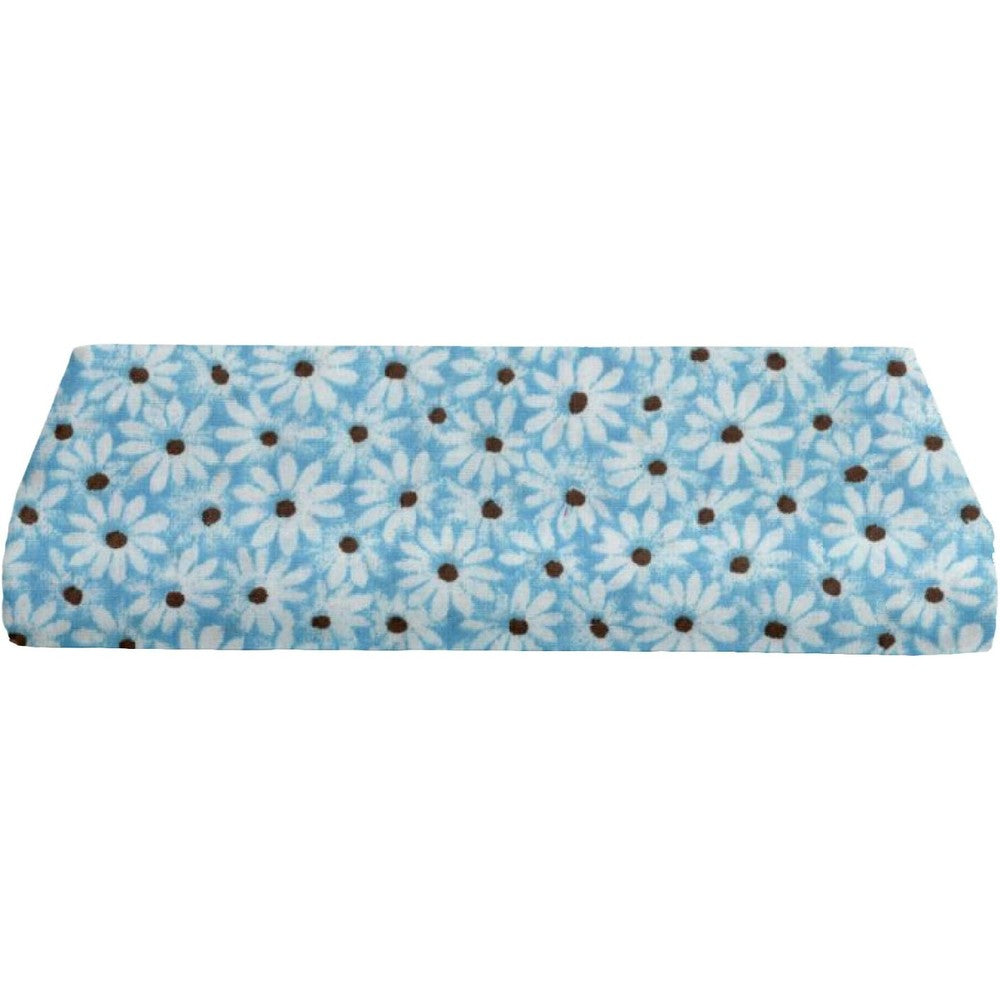 BKB Cradle Sheet in Crazy Daizy Ice Blue floral print front view premium nursery bedding.