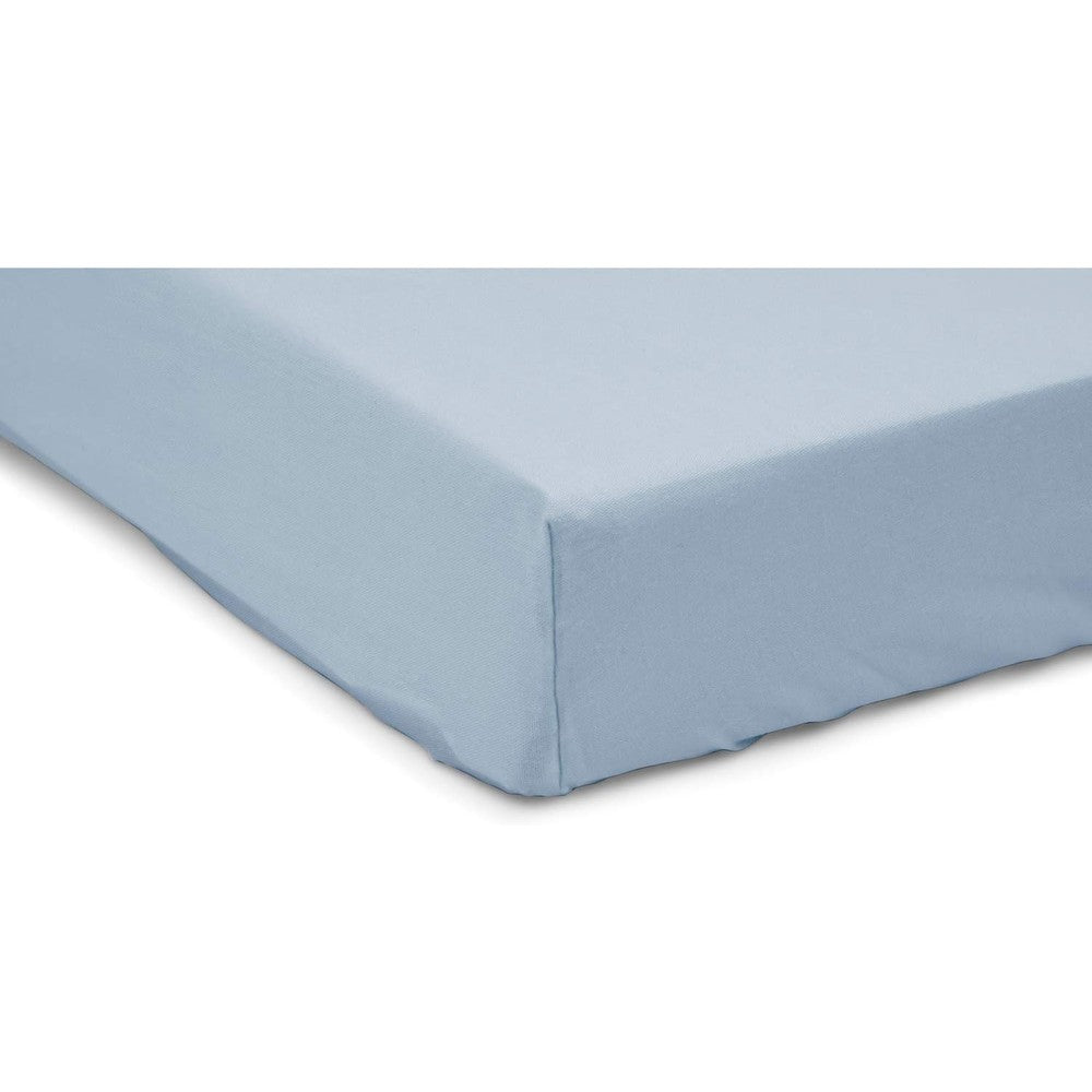 Baby Doll bedding poly cotton cradle sheet light blue front view showcasing snug fit