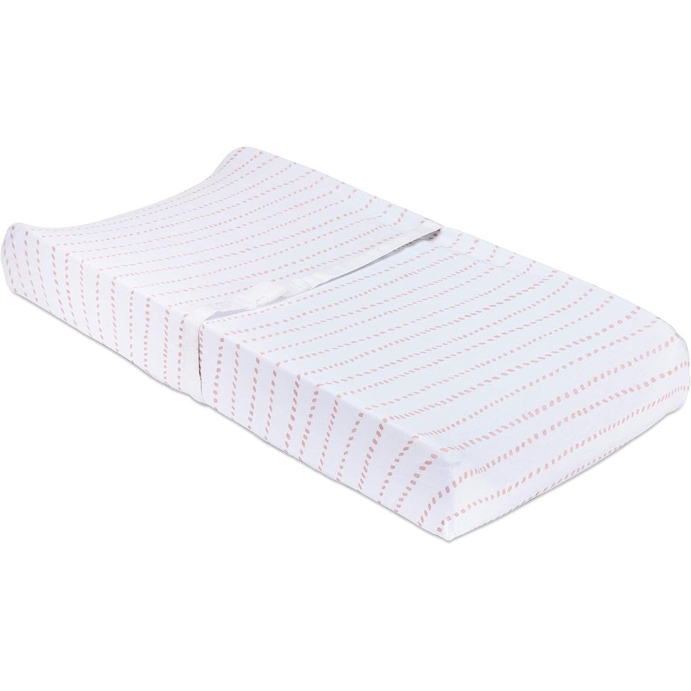 Petit Dreams changing pad cover front view in pink dotted stripes pattern