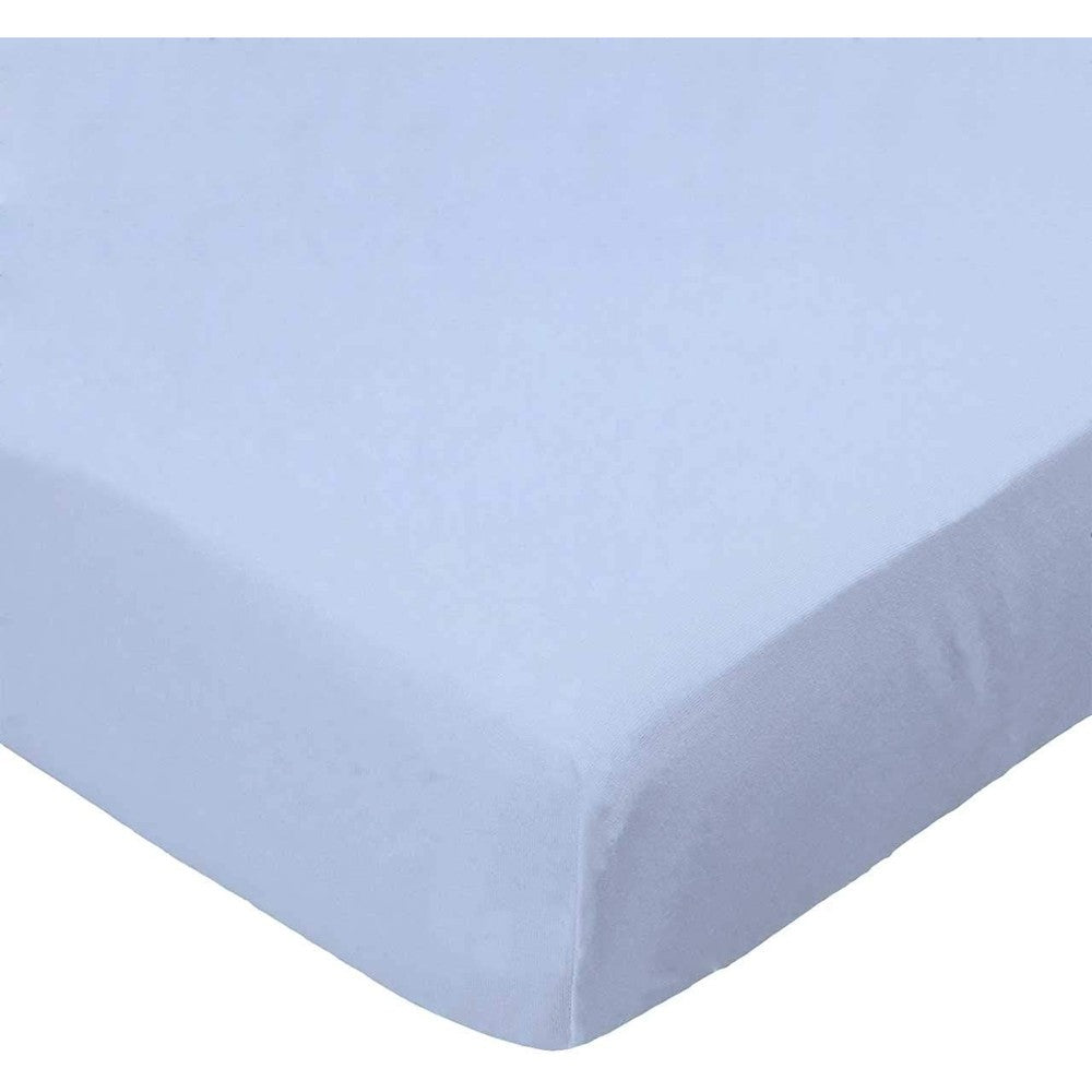 SheetWorld fitted cradle sheet front view showing blue cotton flannel fabric texture.