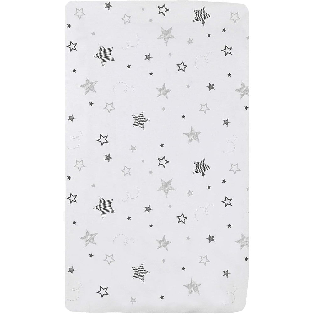 American Baby Company natural cotton fitted cradle sheet front view featuring the super stars pattern.