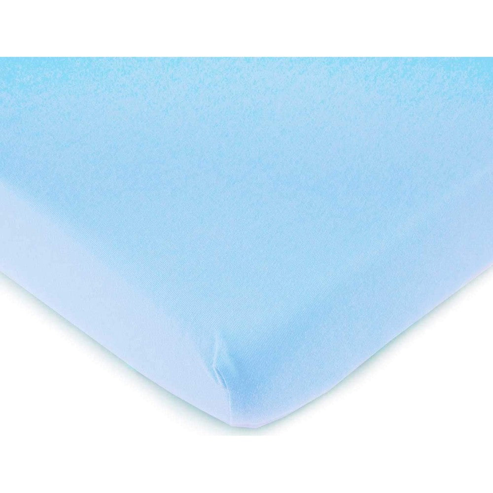 SheetWorld Fitted Cradle Sheet organic baby blue front view soft cotton knit texture