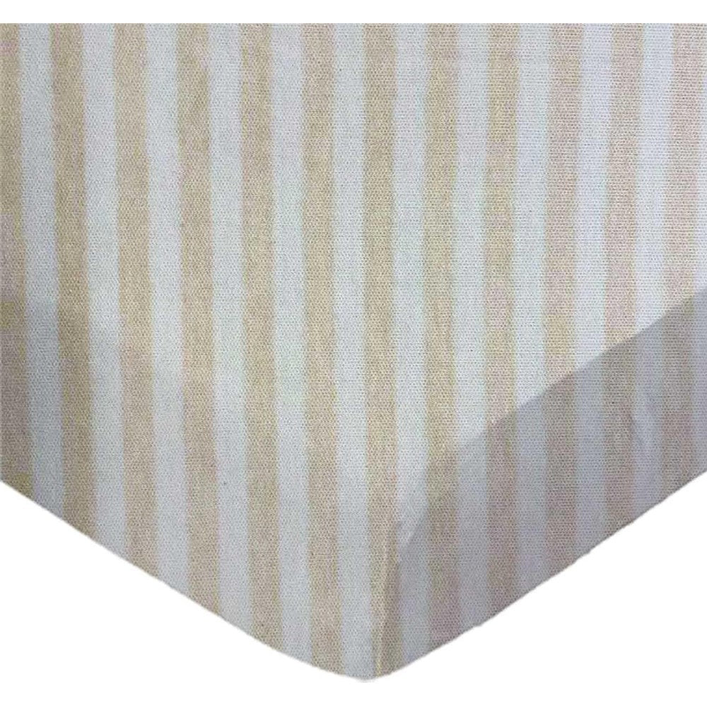 SheetWorld baby fitted cradle sheet front view showing beige stripes pattern.