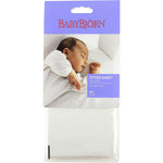 BabyBjörn fitted sheet for cradle in organic white front view showing smooth texture.