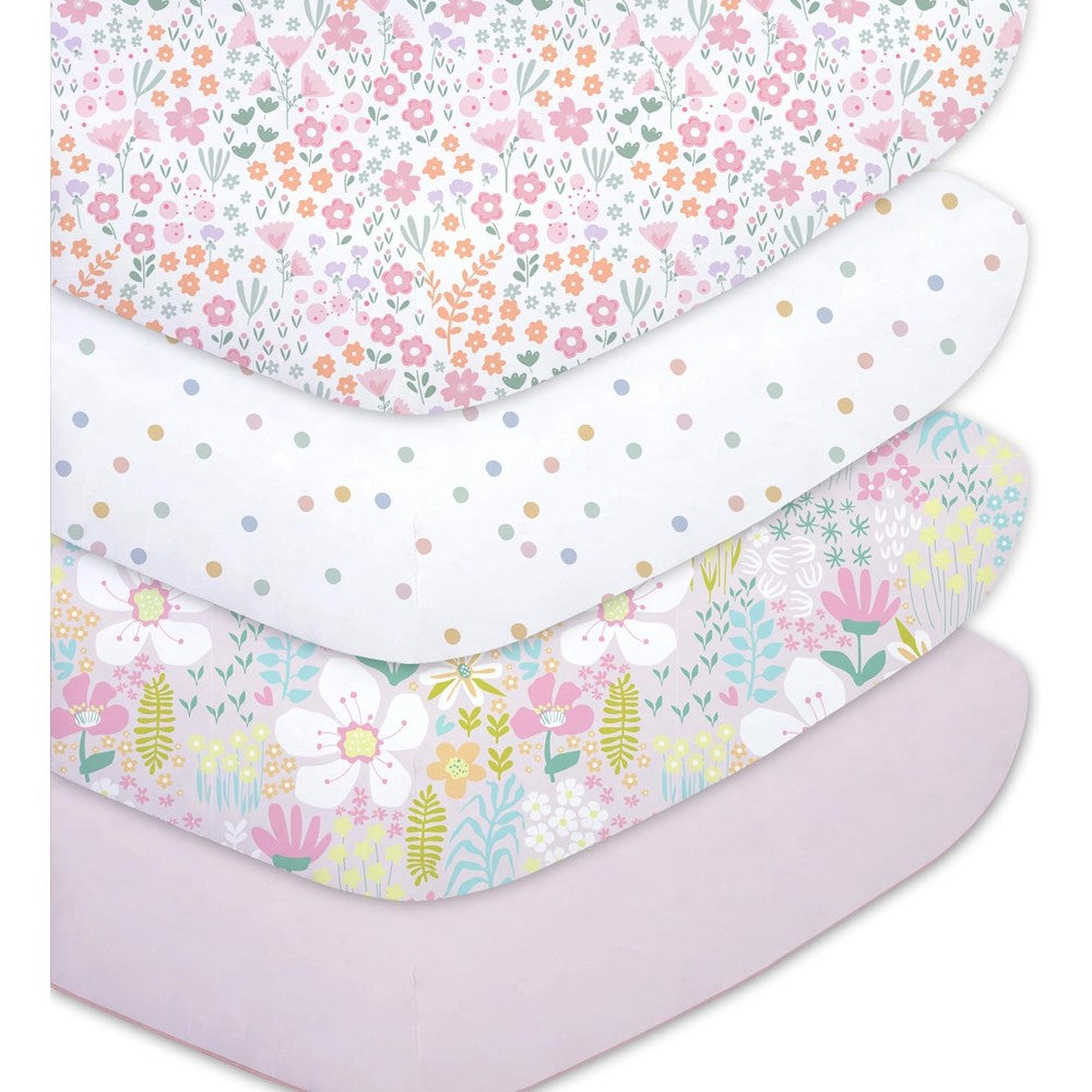 Little Grape Land 4 pack fitted crib sheets front view