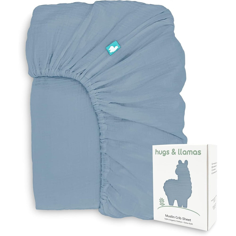Hugs & Llamas 100% Organic Cotton Muslin Fitted Crib Sheet front view