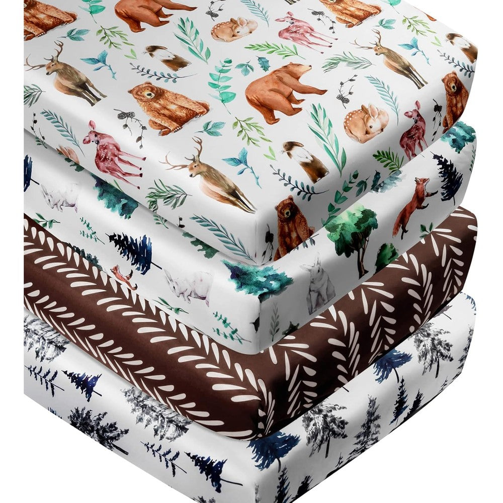 Jola's House 4 Pack Woodland Forest Animals crib sheets set front view