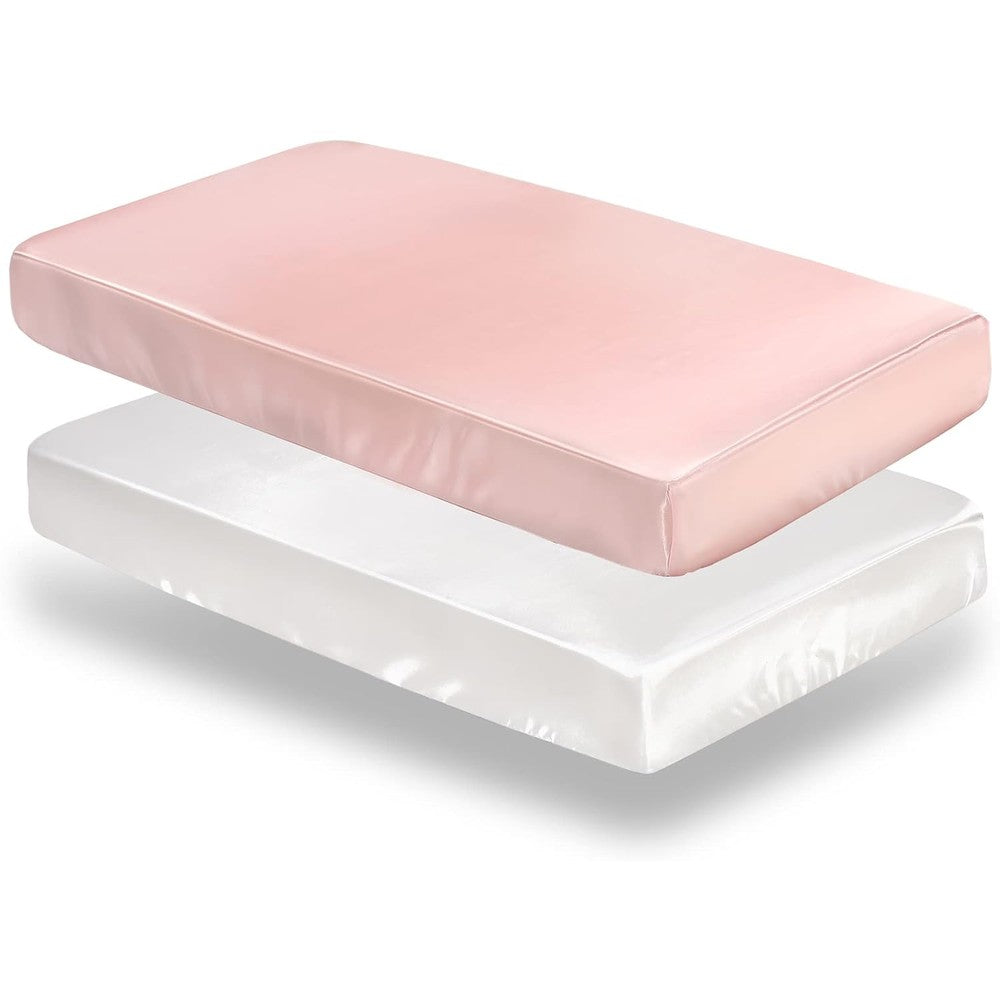 SiinvdaBZX 2 Piece Satin Crib Sheets Set Pink and White