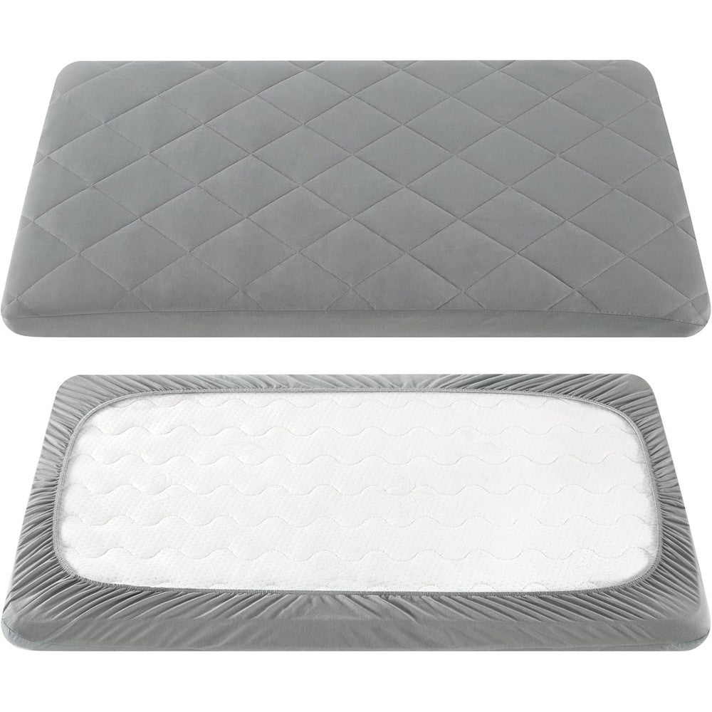 Tillyou quilted grey pack and play mattress pad front view