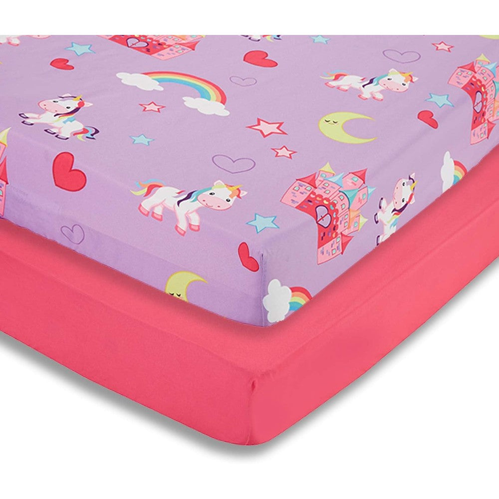 Everyday Kids unicorn print crib sheet set front view