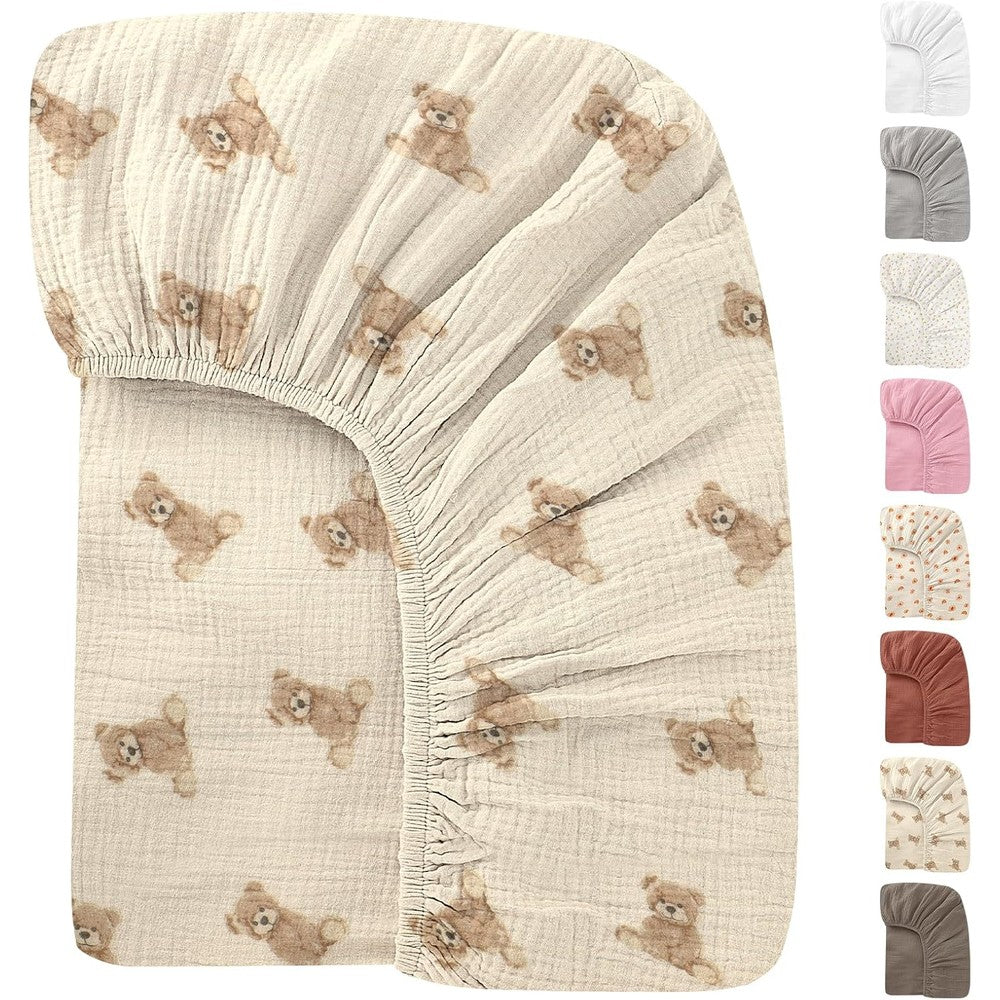Knirose 100% organic cotton muslin crib sheet front view