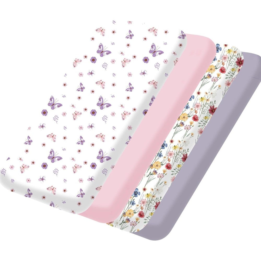 Bimocosy mini crib sheets 4 pack front view