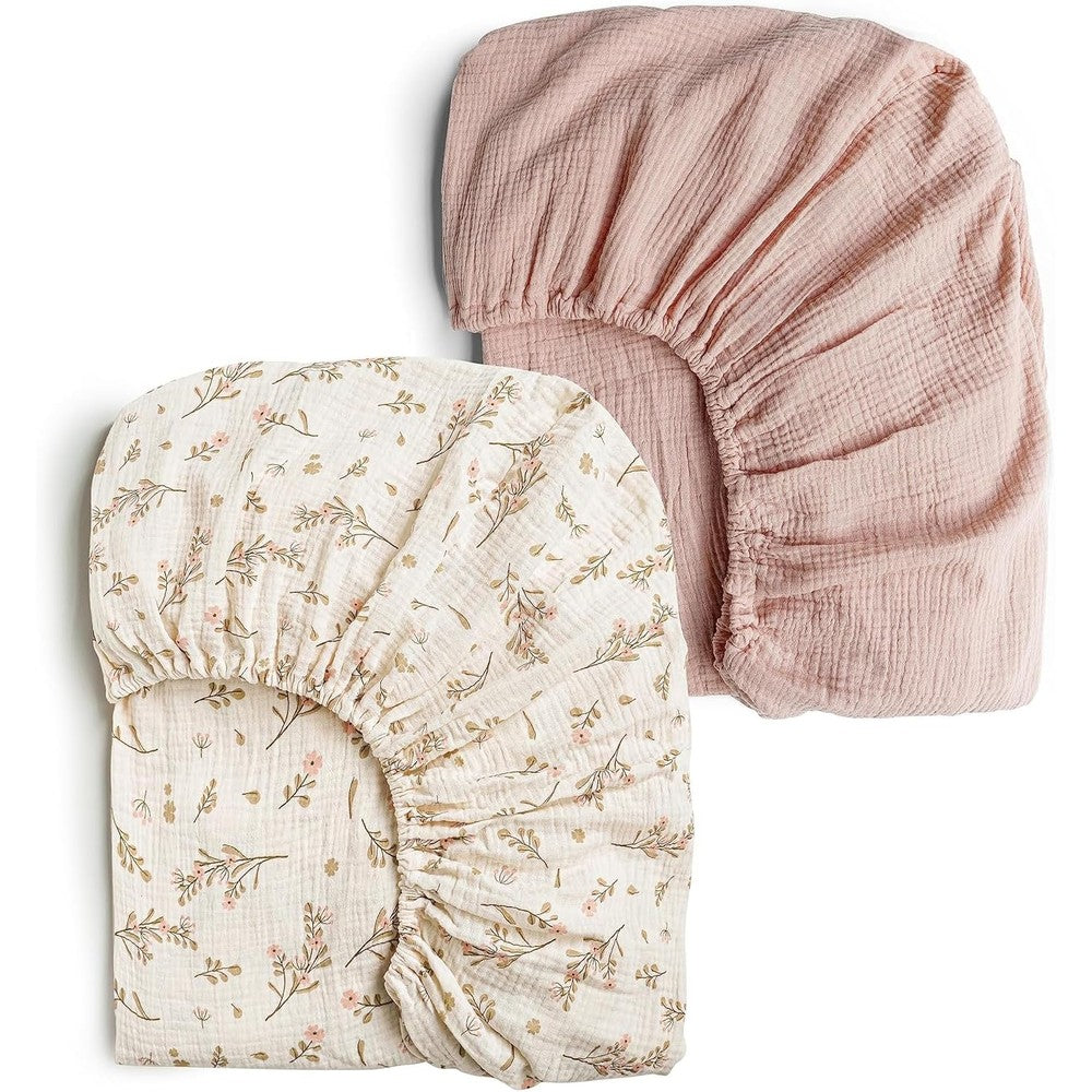 Konssy muslin fitted crib sheets pink floral set front view