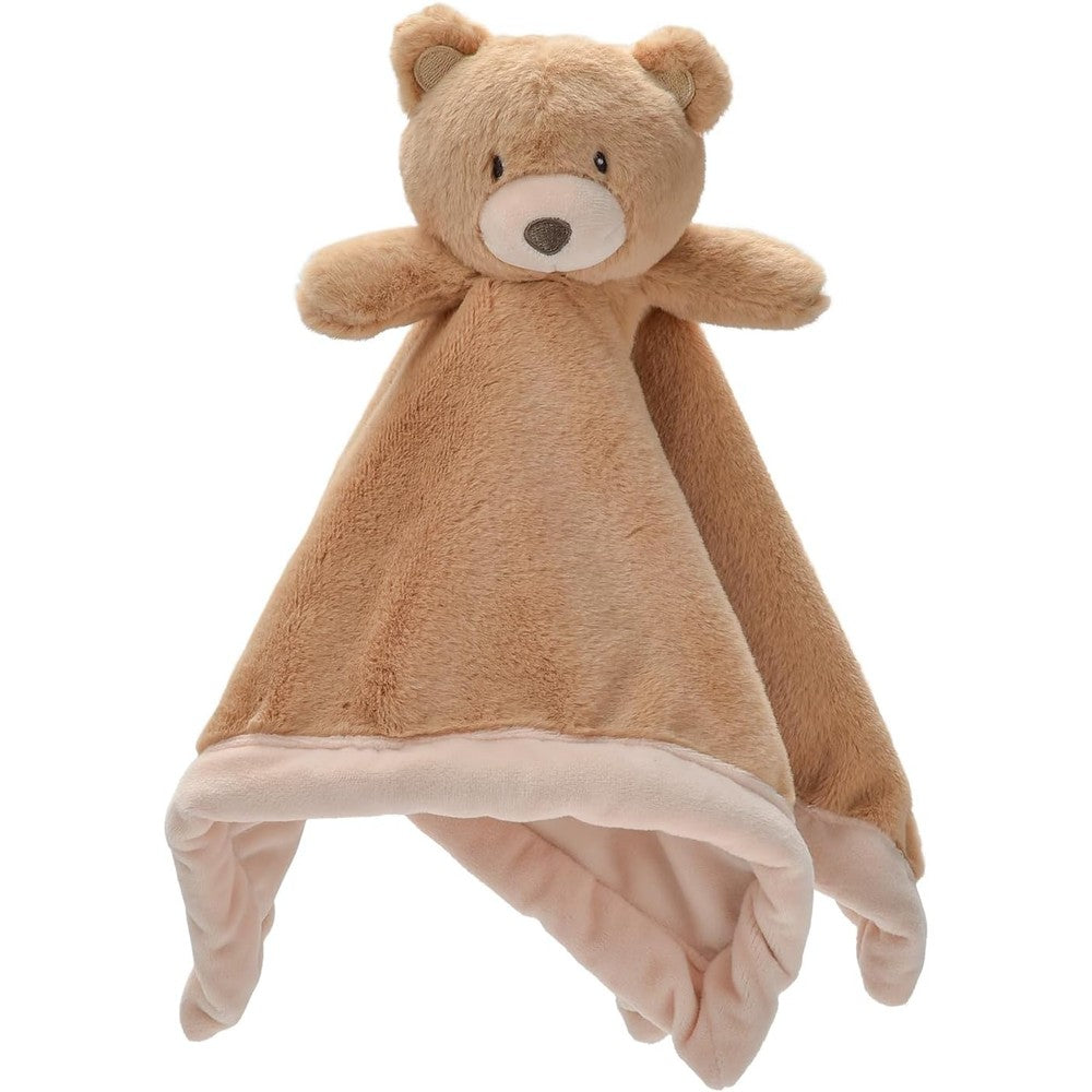 SILI FACTORY Baby Bear Security Blanket front view showing brown plush teddy bear head attached to beige lovey cloth.