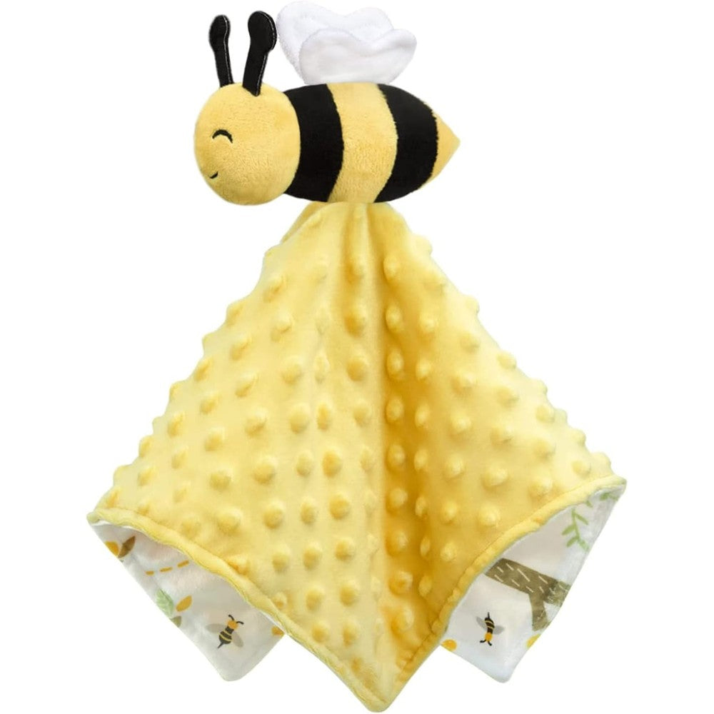 BORITAR baby security blanket front view featuring yellow bee plush toy