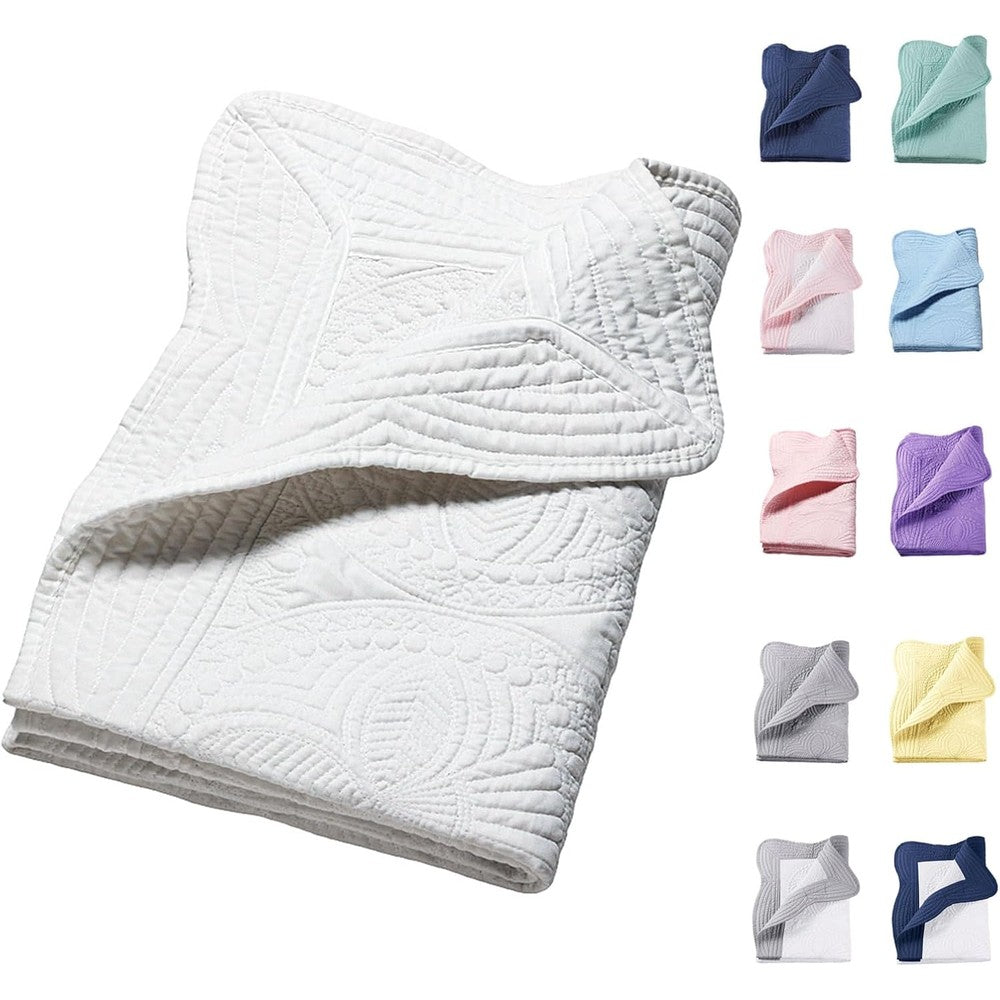 PEACELOVER Embossed Neutral Cotton Baby Quilt front view showcasing white textured pattern.