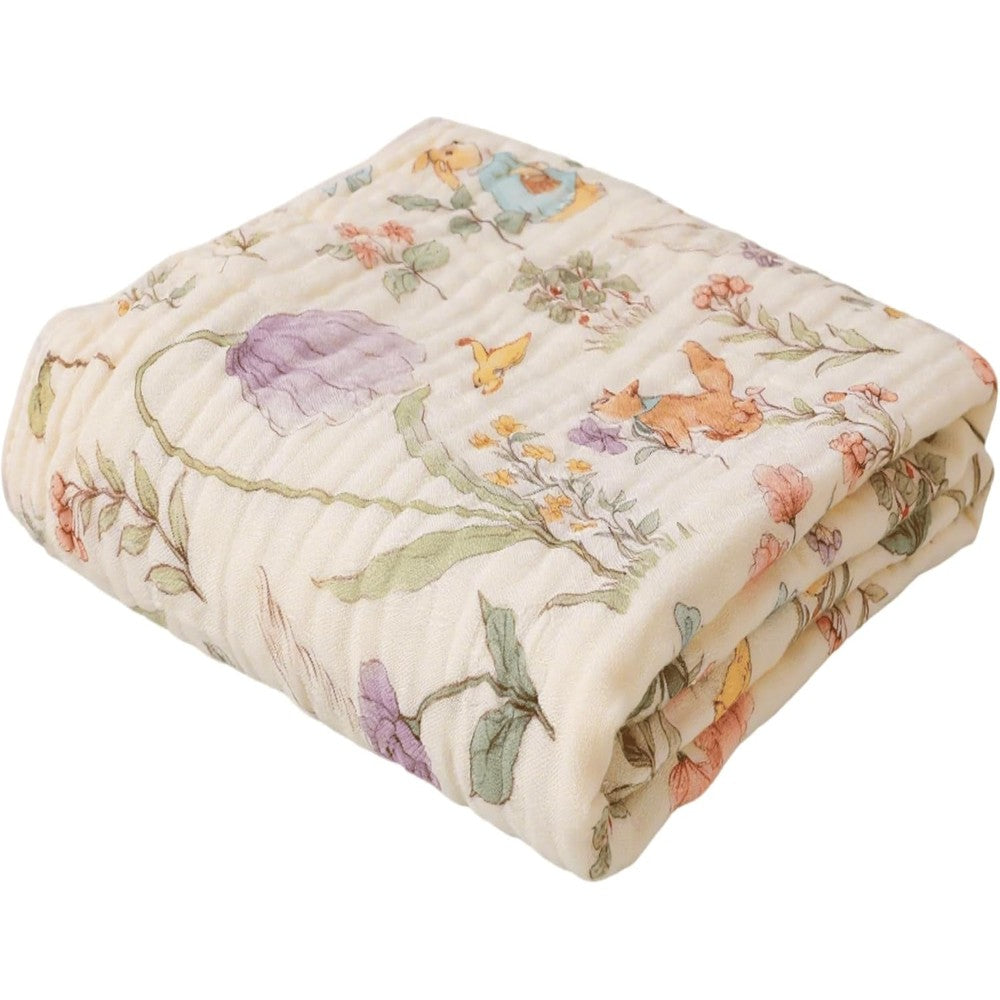 HardNok 6-layer muslin baby blanket front view displaying enchanting woodland garden print