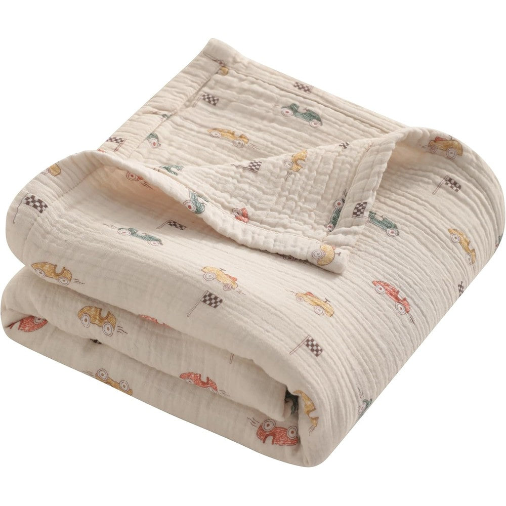 NTBAY muslin toddler blanket front view retro race car print