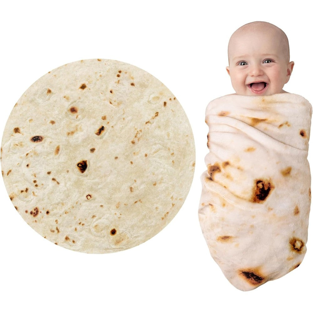 Jorbest burrito tortilla swaddle blanket front view showing realistic food print pattern