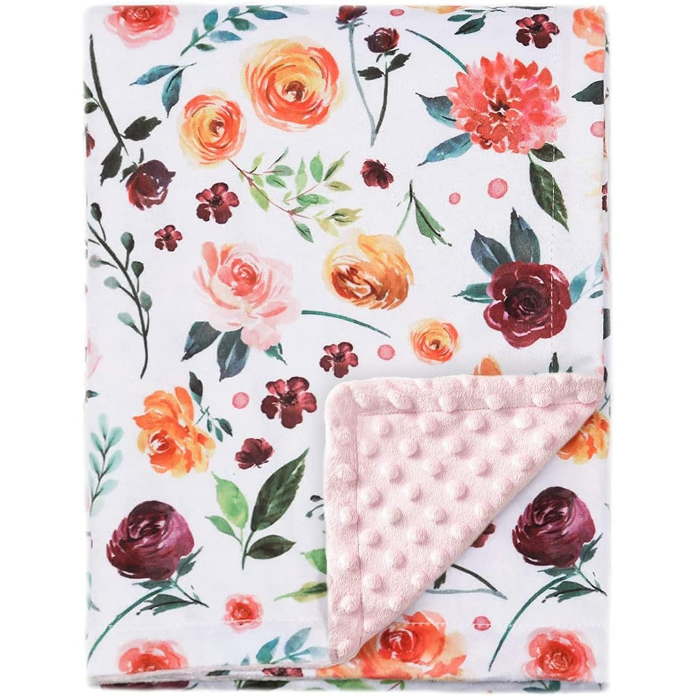 BORITAR baby blanket for girls floral print front view