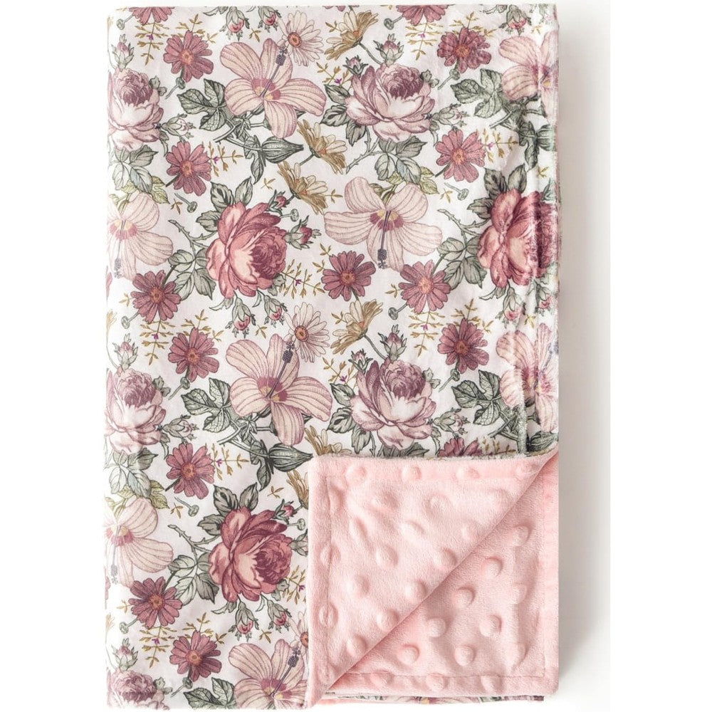 Little Jump vintage floral minky baby blanket front view showing soft plush material