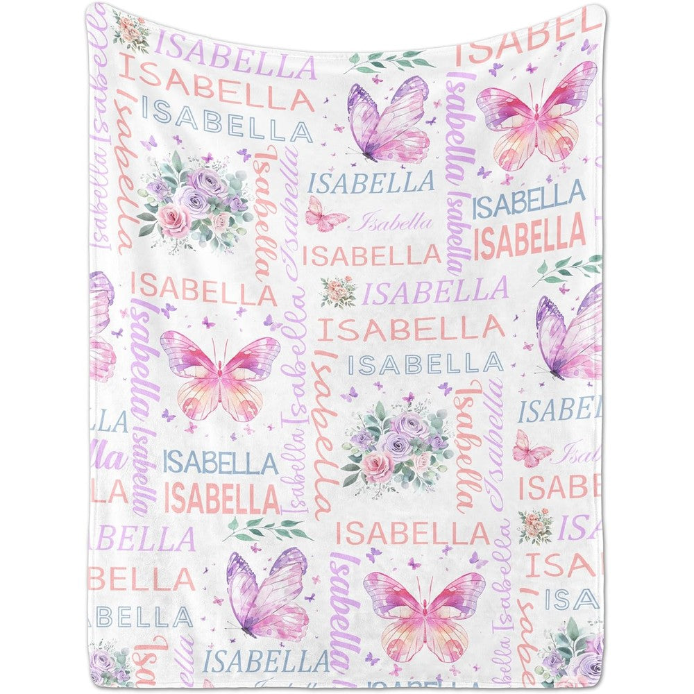 PUREFLY Personalized Baby Blanket front view showcasing custom name print
