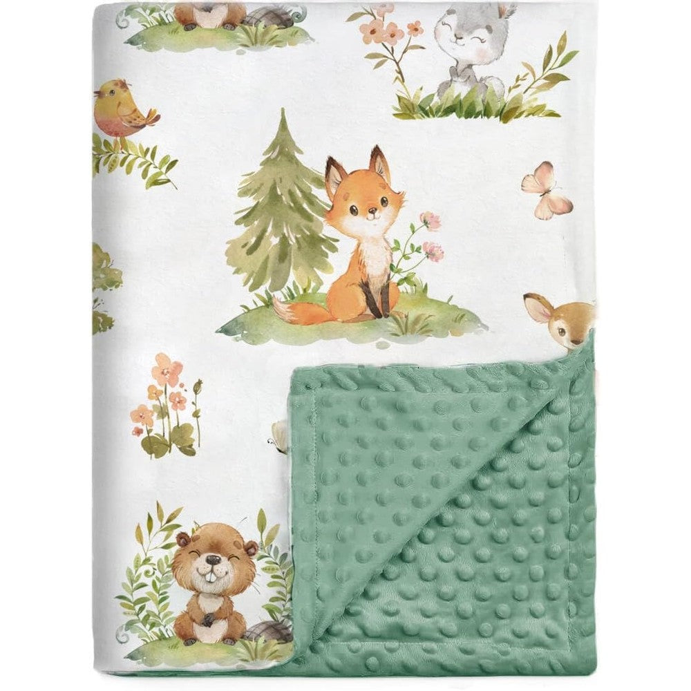 BORITAR baby blanket front view showing cute fox woodland animal print