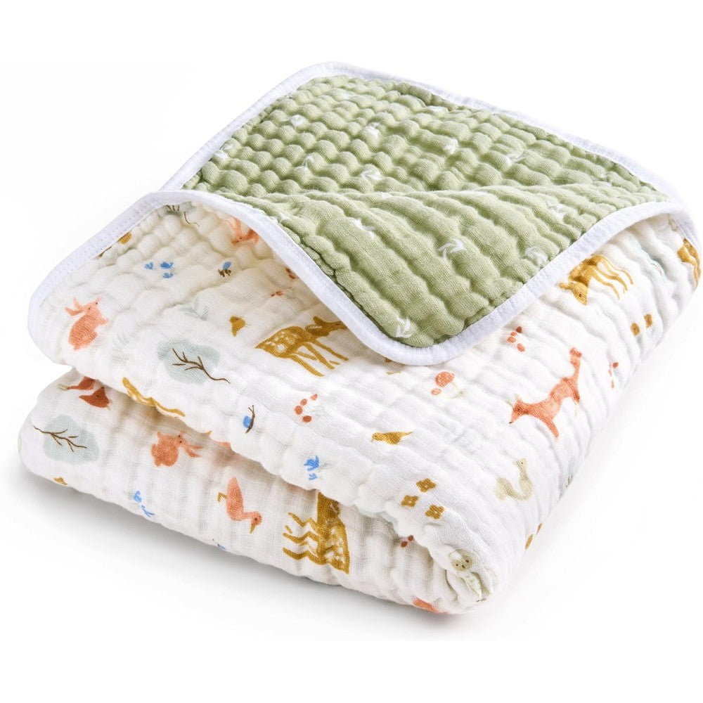 Aden + Anais Essentials Dream Blanket in Sage Woodland print front view for premium baby nursery bedding.