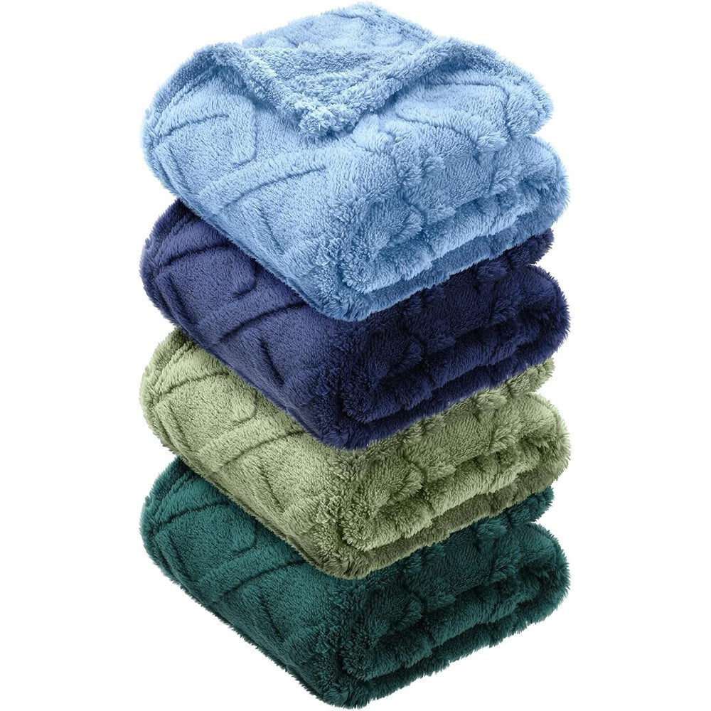 VitalCozy 4 Piece Fleece Baby Blanket Set front view showing packaged green and white blankets.