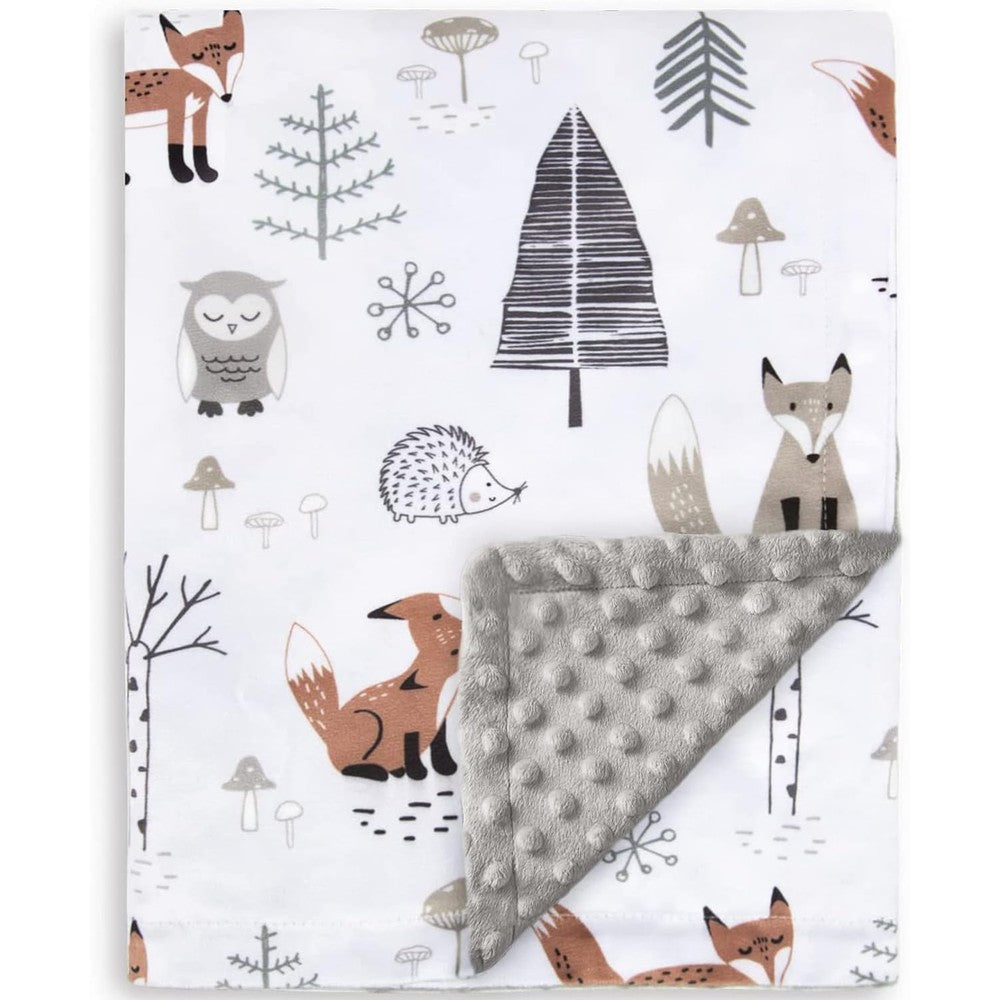 HOMRITAR baby blanket front view showing multicolor forest foxes print