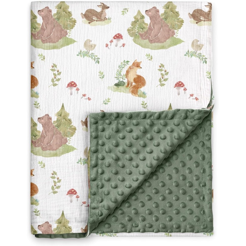 GLLQUEN BABY Unisex Newborn Blanket front view showing Forest Stories print