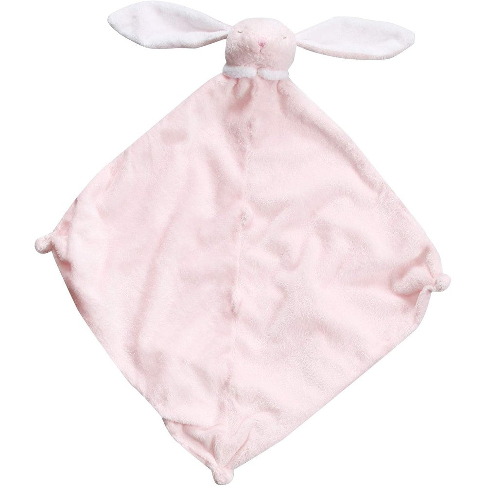 Angel Dear Blankie New Pink Bunny security blanket front view showing the plush rabbit head and soft microfiber fabric.