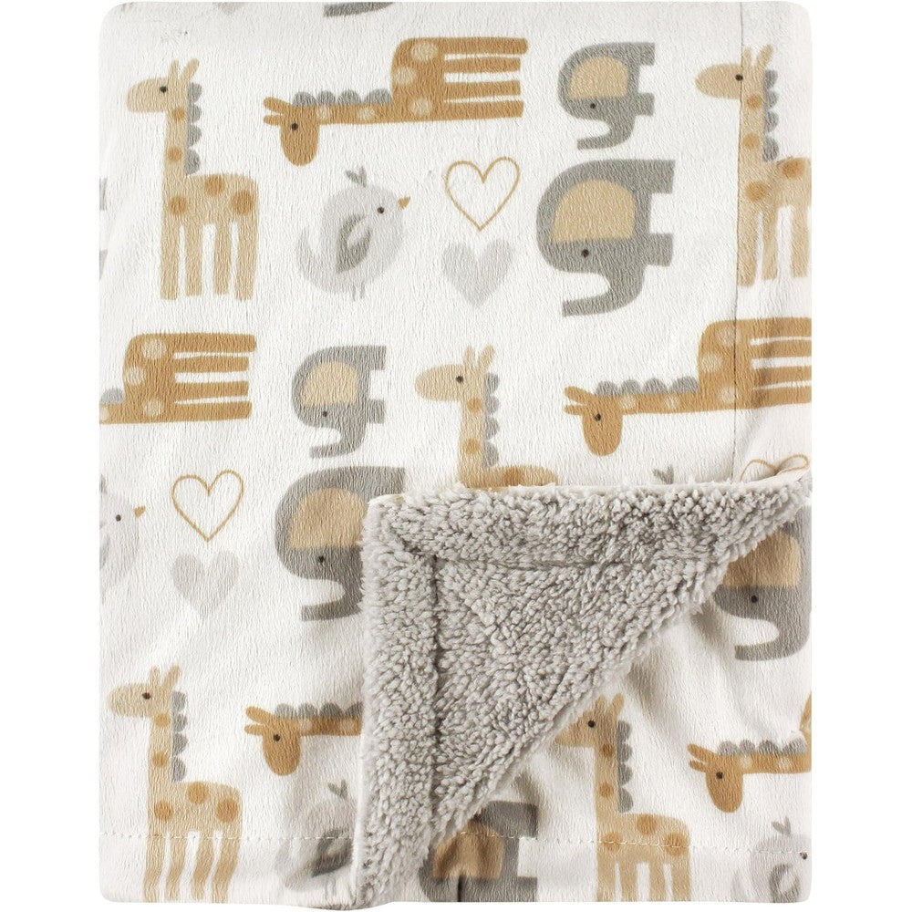 Luvable Friends Unisex Baby Plush Blanket featuring the neutral safari animal print front view.