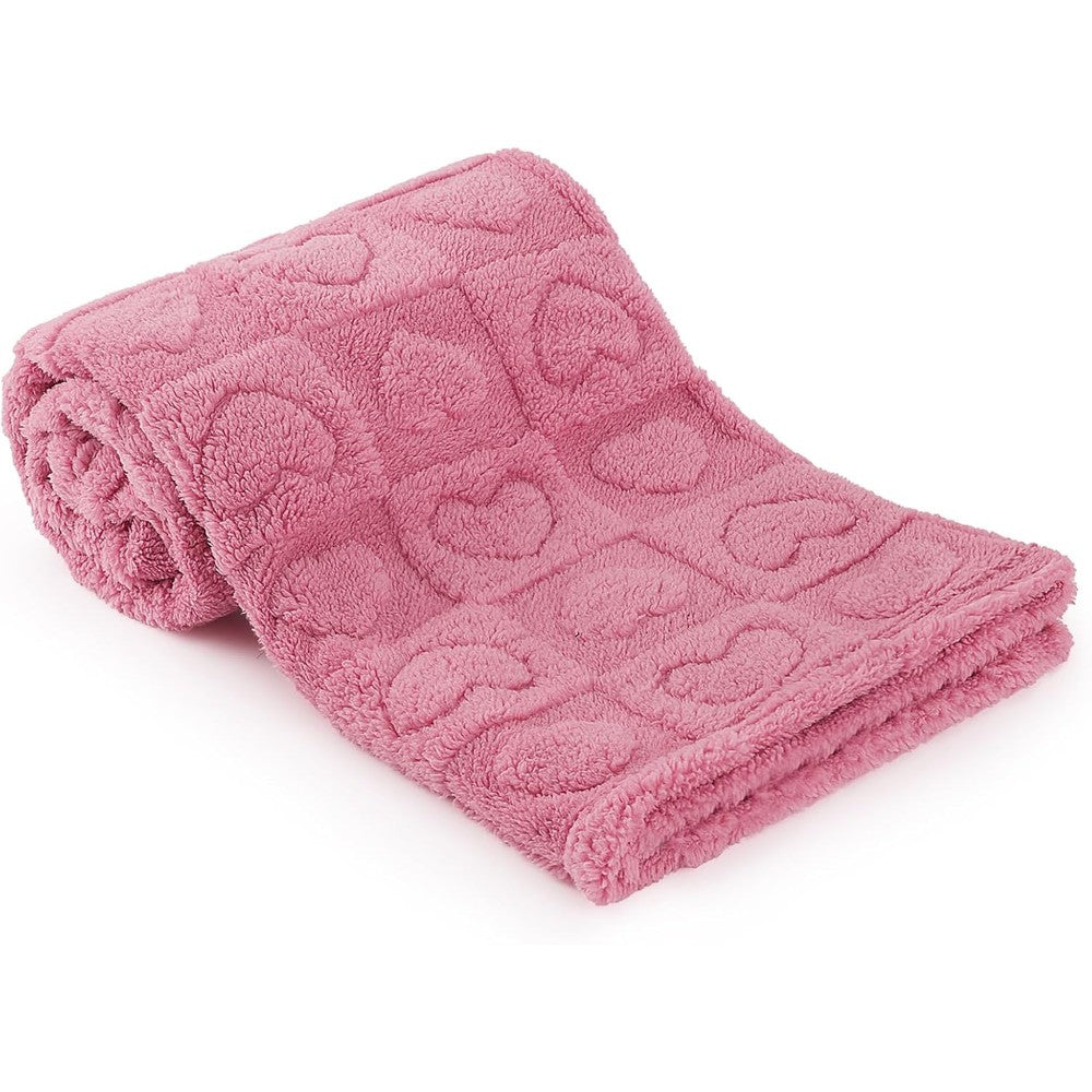Veidia plush soft heart checkered baby blanket front view deep pink