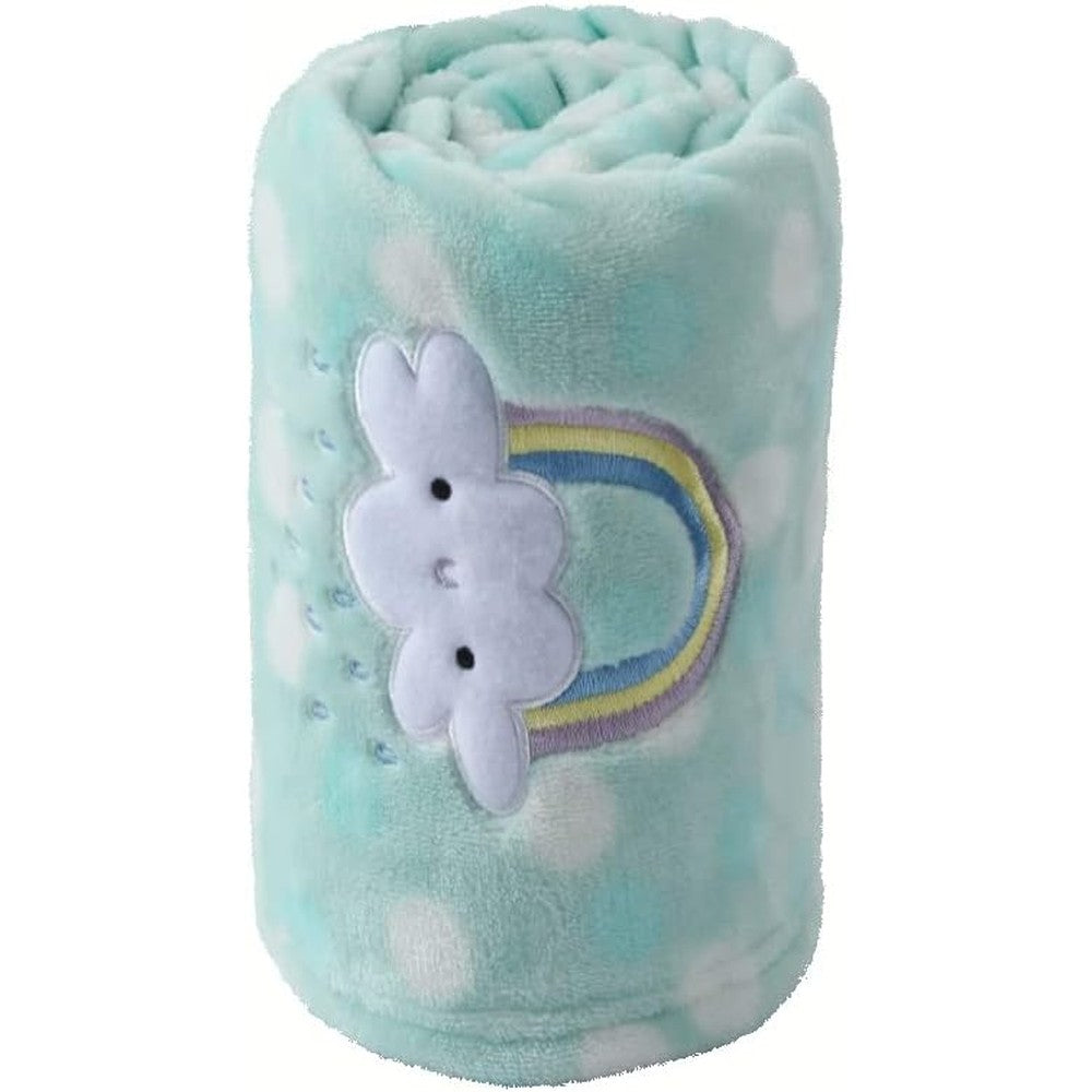 CREVENT green rainbow baby blanket front view plush flannel fleece fabric