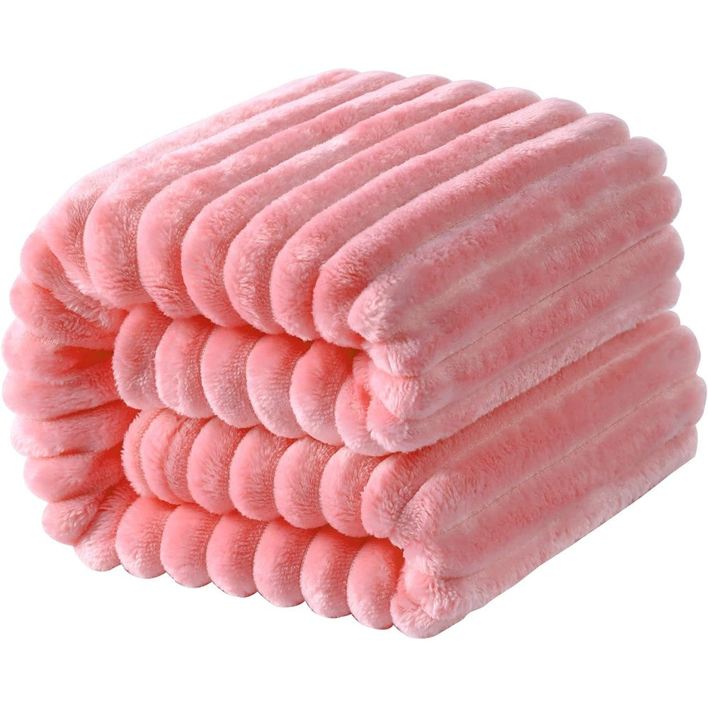 NTBAY flannel fuzzy toddler blanket pink front view showing reversible stripes design
