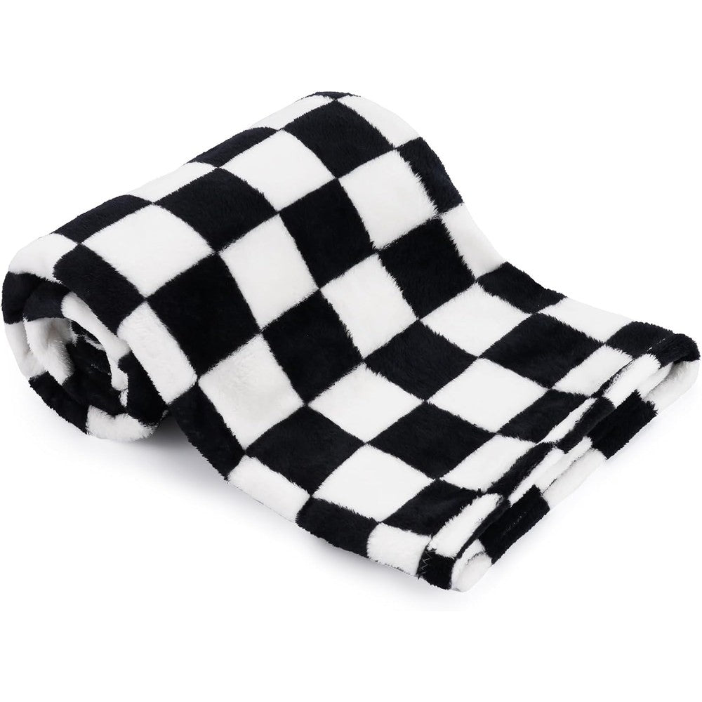 GreatBba plush checkered baby blanket front view showing black and white grid design