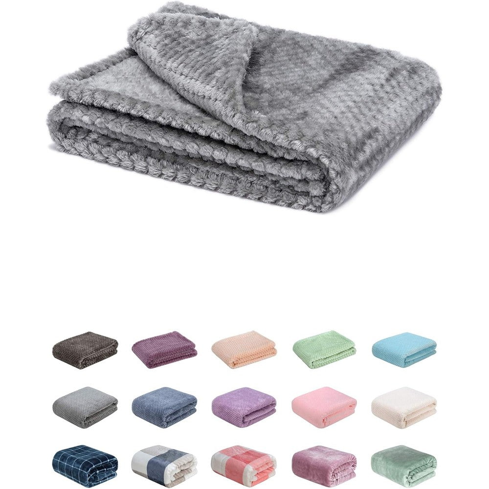 Wonder Miracle fuzzy baby blanket front view showing flint gray textured grid pattern.