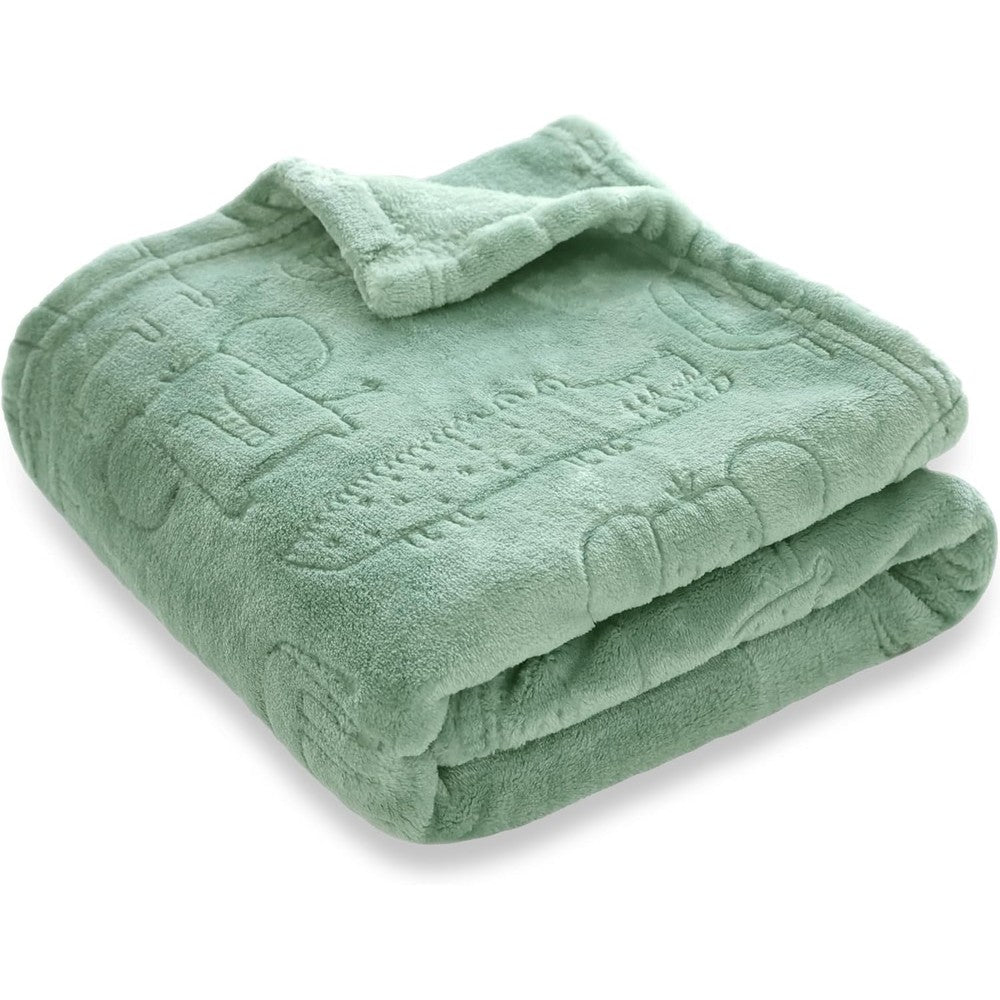 BORITAR Woodland Animal Baby Blanket front view in sage green