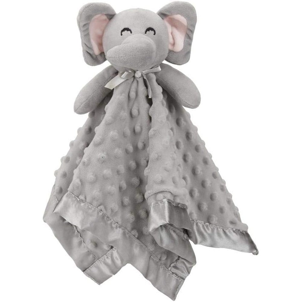 Pro Goleem Elephant Security Blanket front view of grey plush baby lovey.