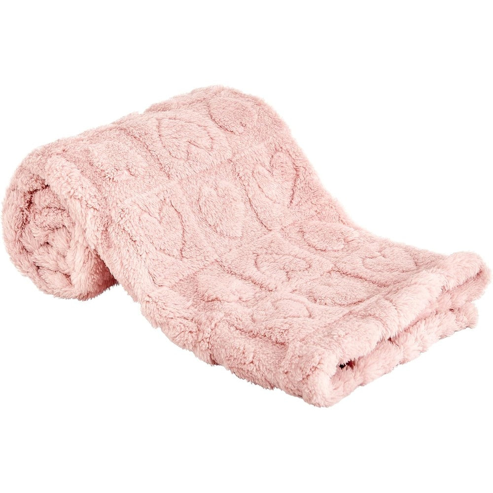 Yurhap Fleece Baby Blanket front view showing the light pink heart checkered pattern.