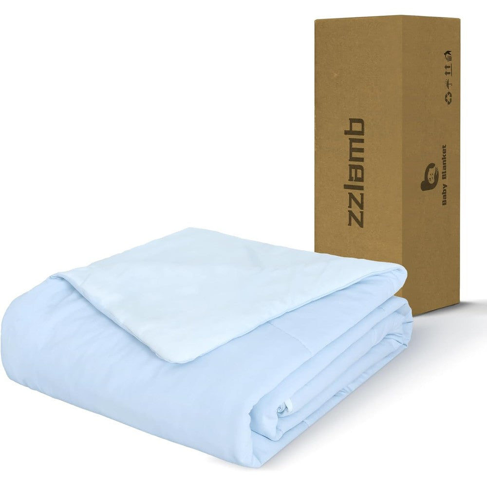 Zzlamb toddler comforter for cribs front view in light blue color.
