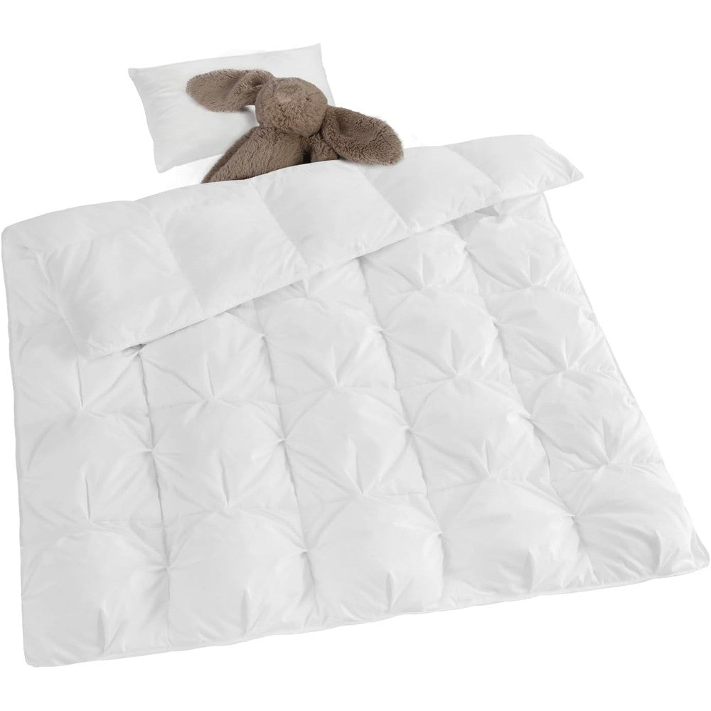 Zzlamb toddler comforter white pinch pleat down throw blanket front view